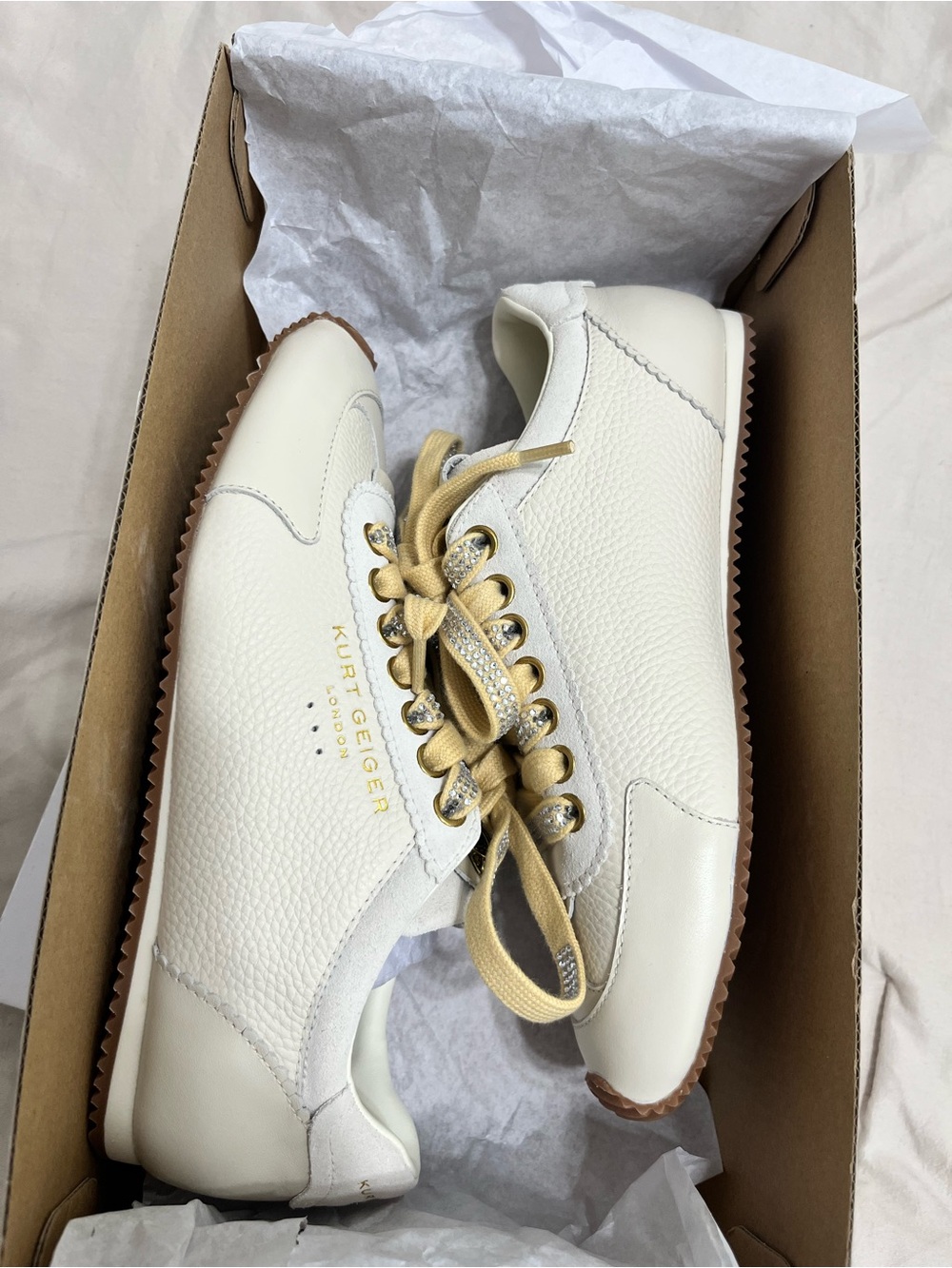 Kurt Geiger Cream and Gold Leather Sneakers